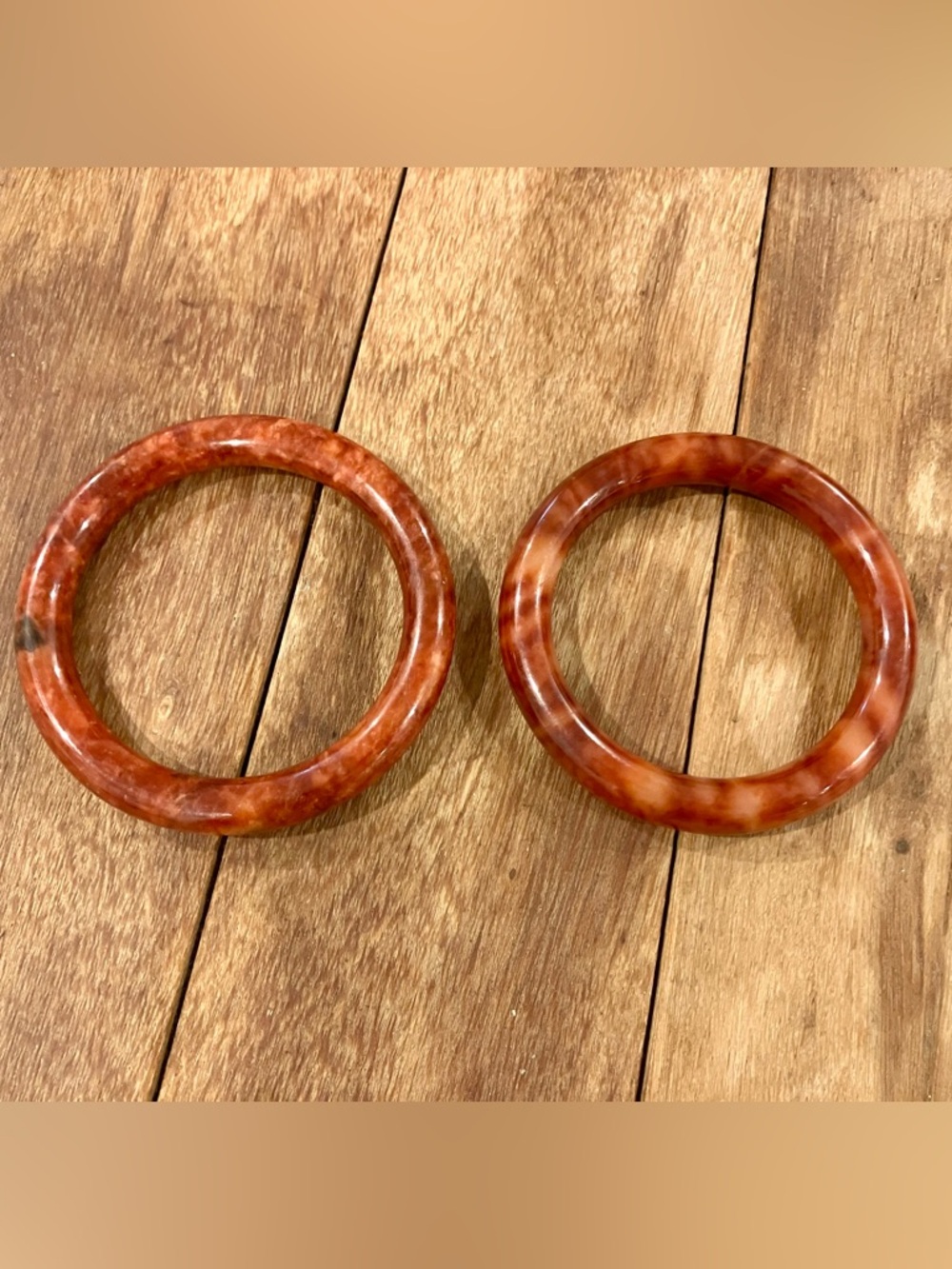 Pair of Marbled Jade Glass Amber Colored Bangles; $12 each or $22 for Both
